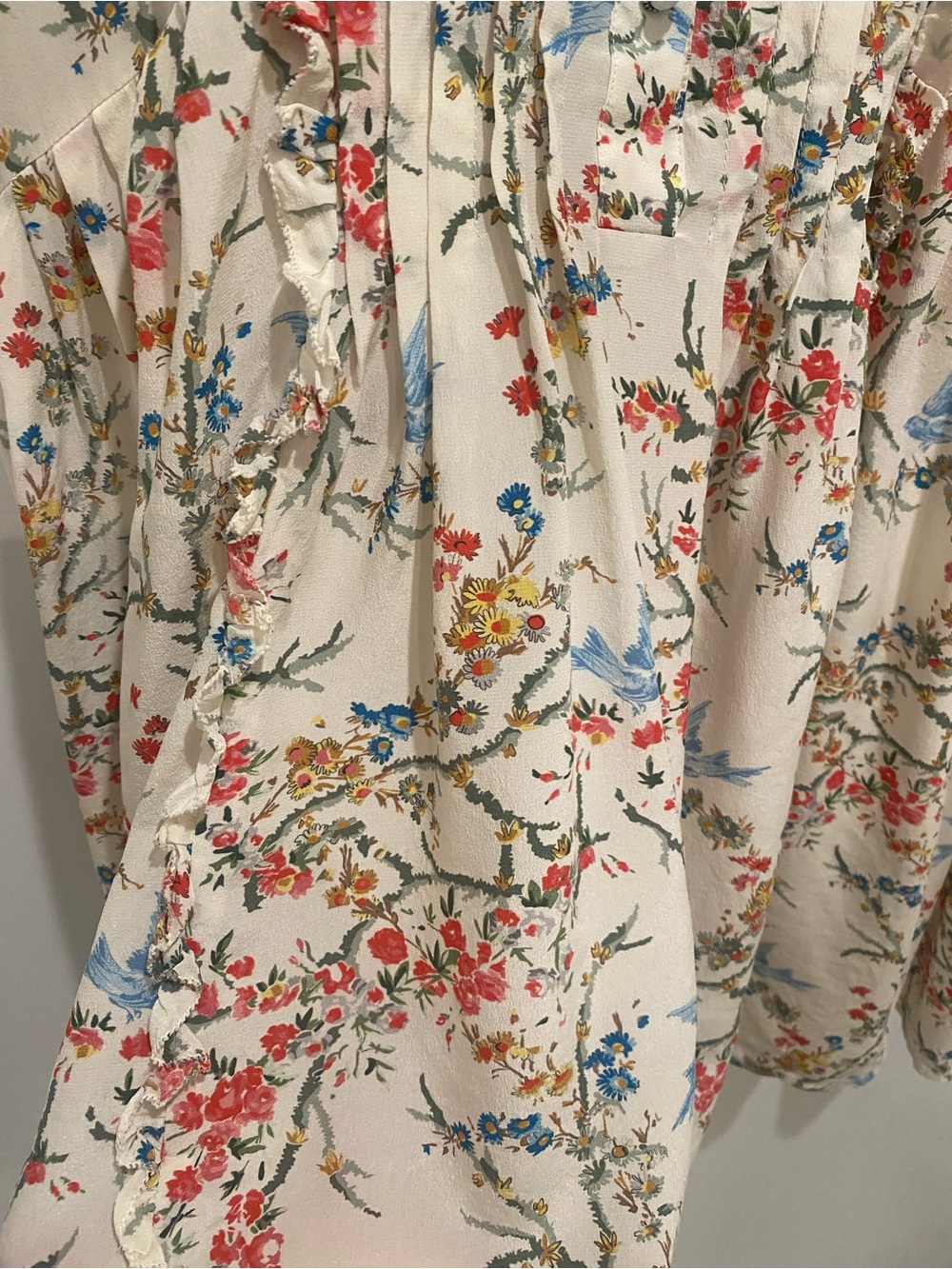 The Kooples Cream Floral Pleated Dress with Blue Bird Motif - Picture 4 of 9